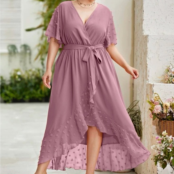 Luxe plus size belted wrap maxi dress dusty pink - Picture 2 of 6